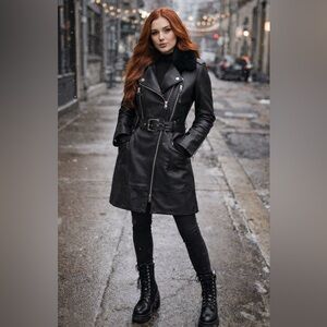 RUDSAK Black Leather Belted Jacket